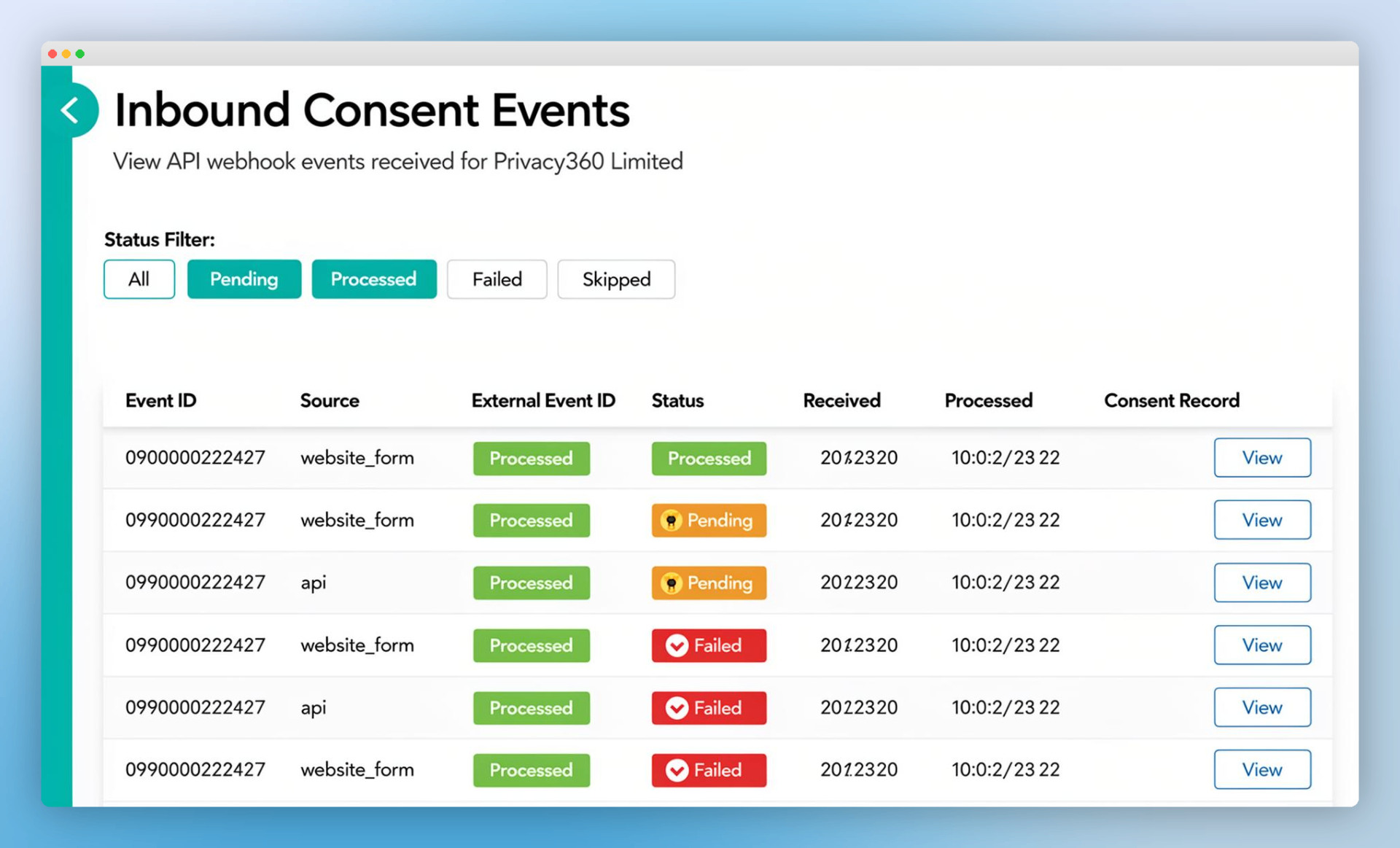 Inbound Consent Events