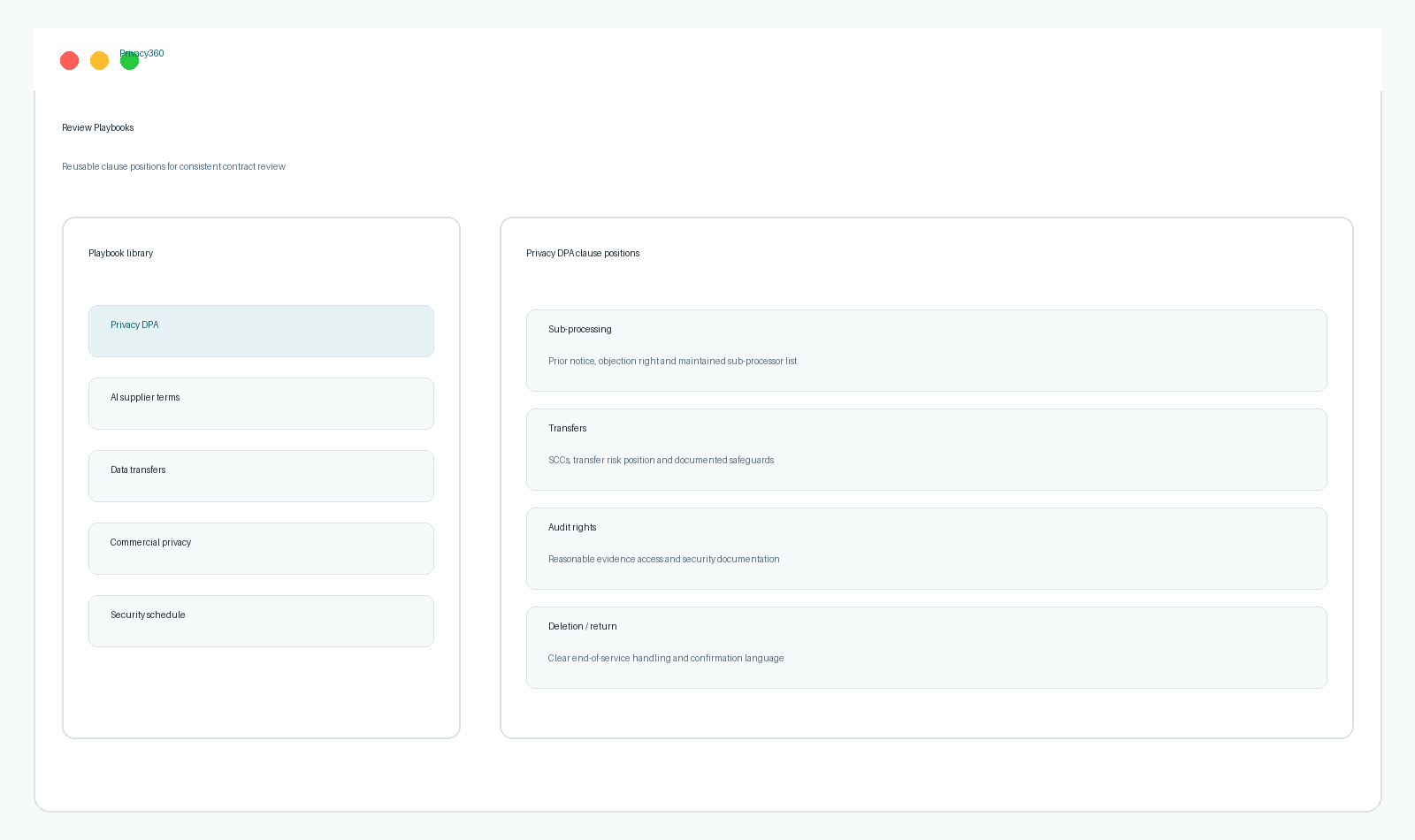 Privacy360 Contract Review playbook library