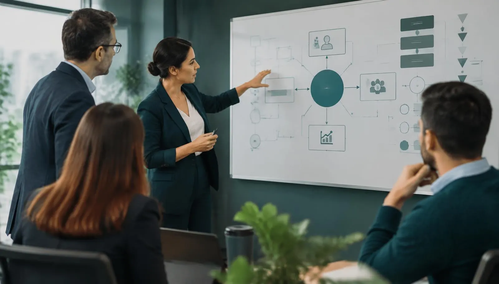 Governance team mapping an AI oversight framework on a whiteboard