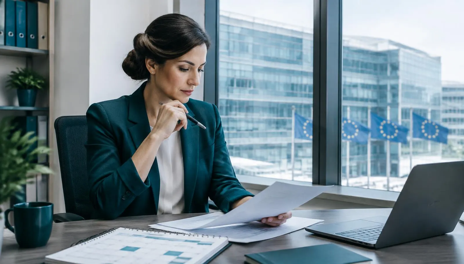 Data protection officer reviewing EU AI Act deadlines in a European corporate office