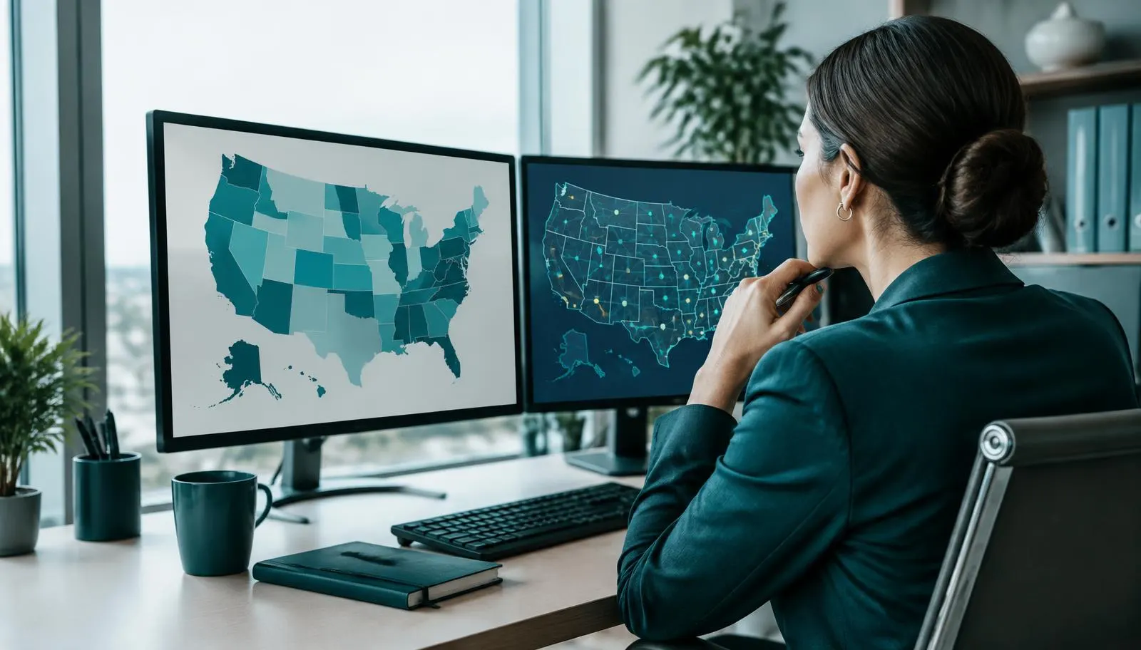 Privacy counsel comparing US state privacy law requirements across two monitors